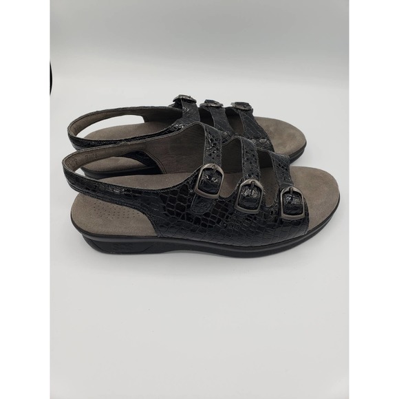 SAS Tripad Comfort Women Trio II Triple Strap Sandals Croc Embossed Black. 7.5 W - Picture 2 of 7